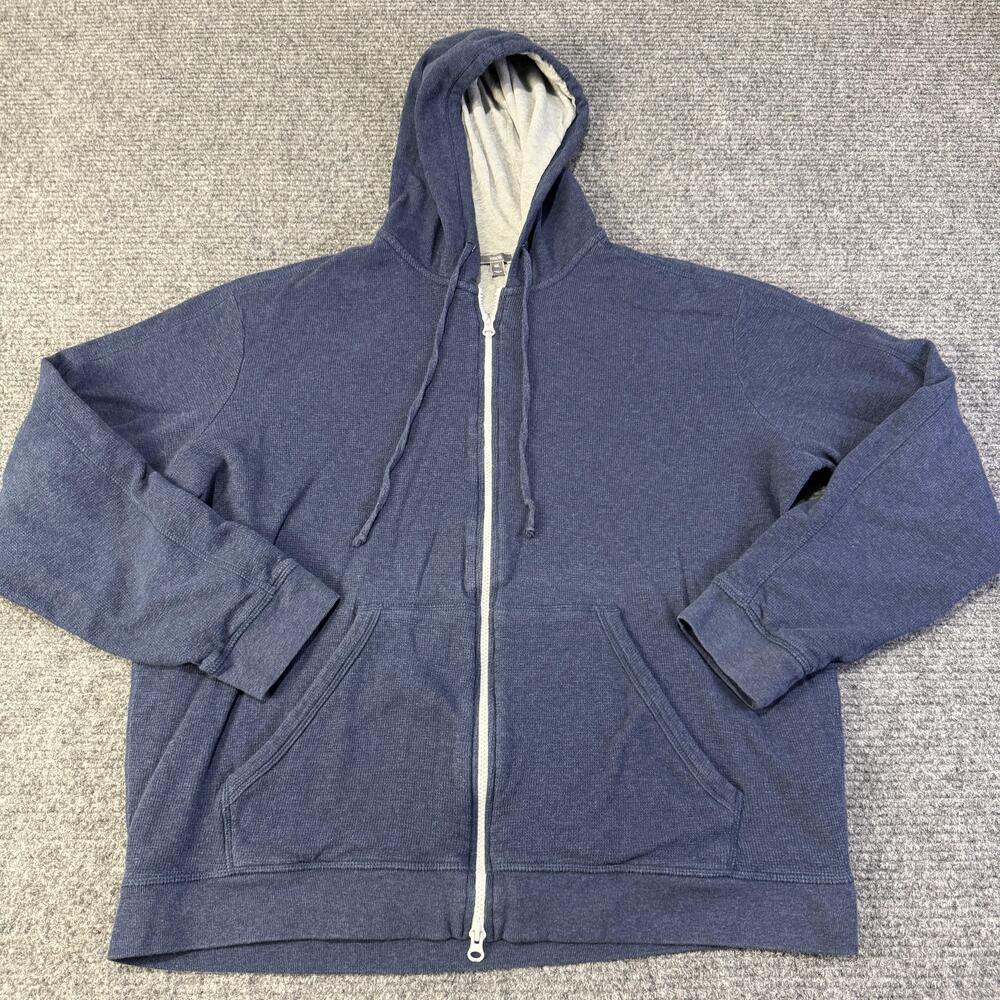 Vince Hoodie Mens 2XL Blue Full Zip Fleece Sweatshirt Kangaroo Pockets